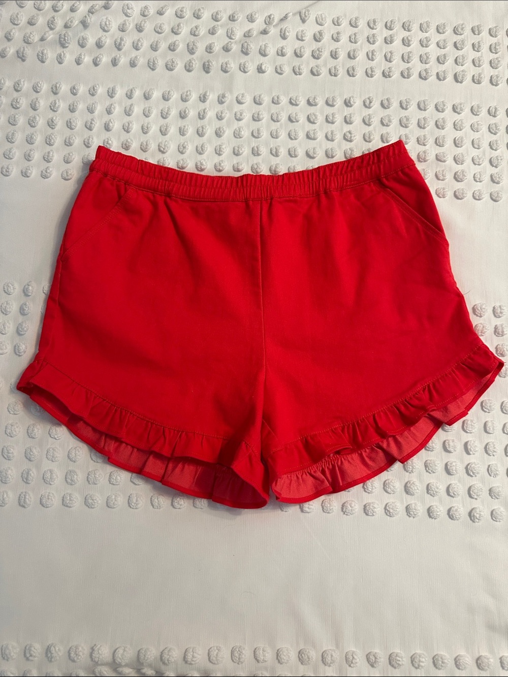 Red Ruffle Hem Girls Shorts
